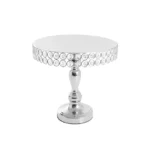 Silver pedestal cake display stand with decorative crystal trim
