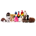 Lineup of colorful small stuffed animal toys