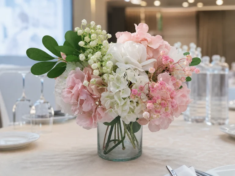 Small Artificial Pastel Rose and Hydragea Arrangement