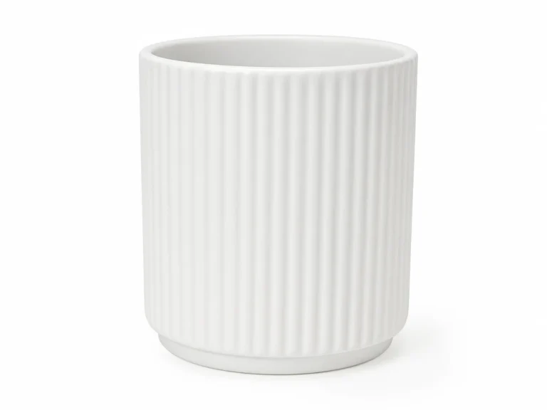 White Ribbed Ceramic Pot