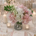 Pastel floral arrangement with candles