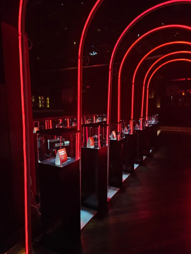 Red illuminated arch tunnel feature