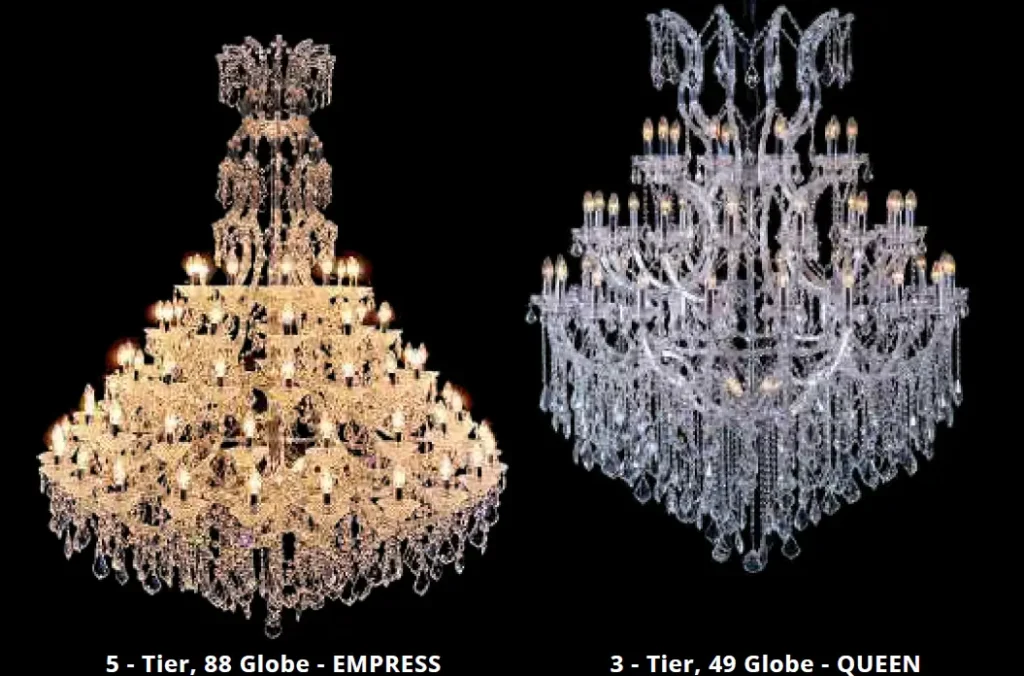 Gold and silver crystal chandeliers