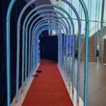 Blue illuminated tunnel entrance feature