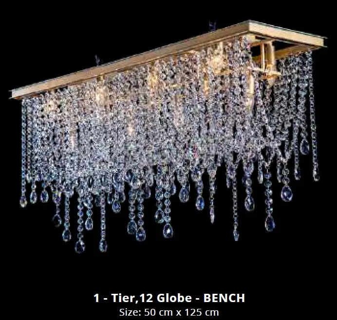Rectangular crystal chandelier with hanging prisms