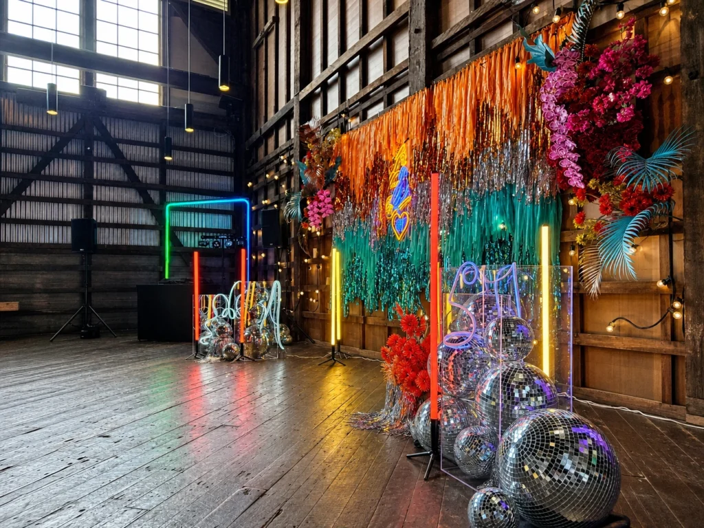 Mirror ball floor cluster installation
