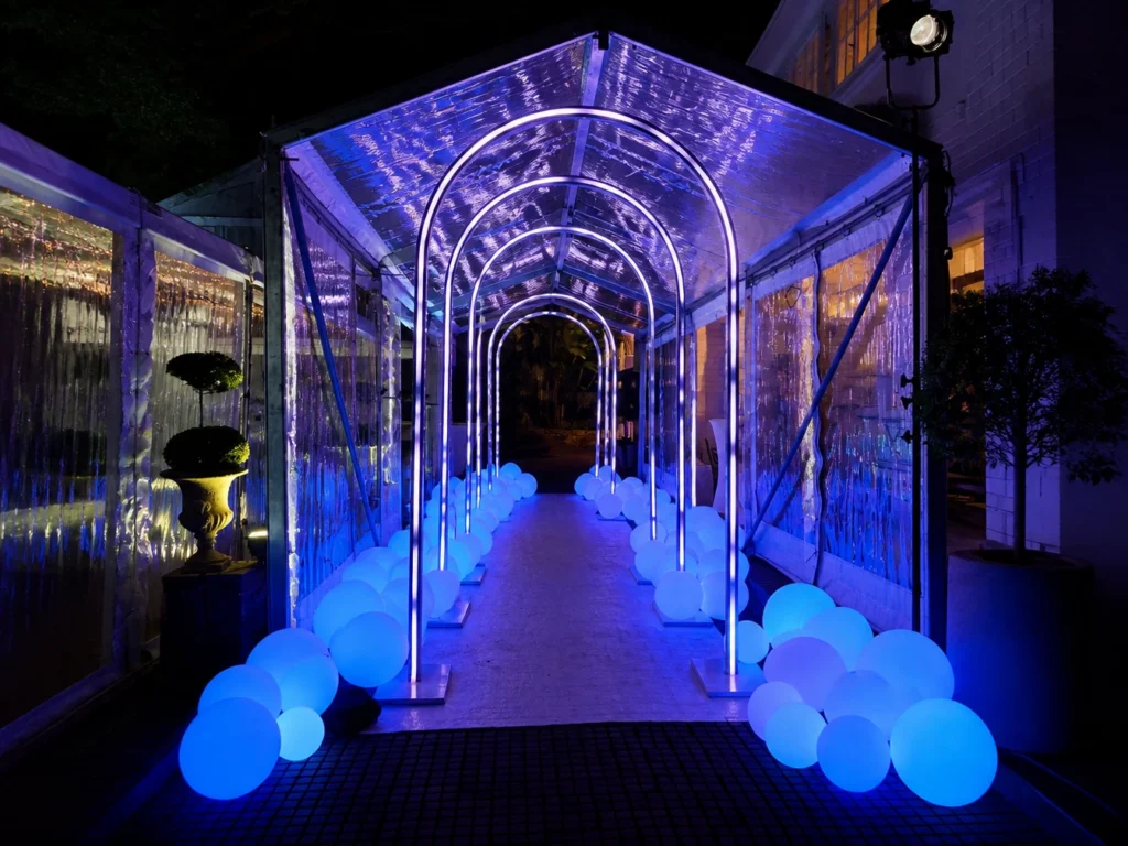 Transparent LED tunnel walkway installation
