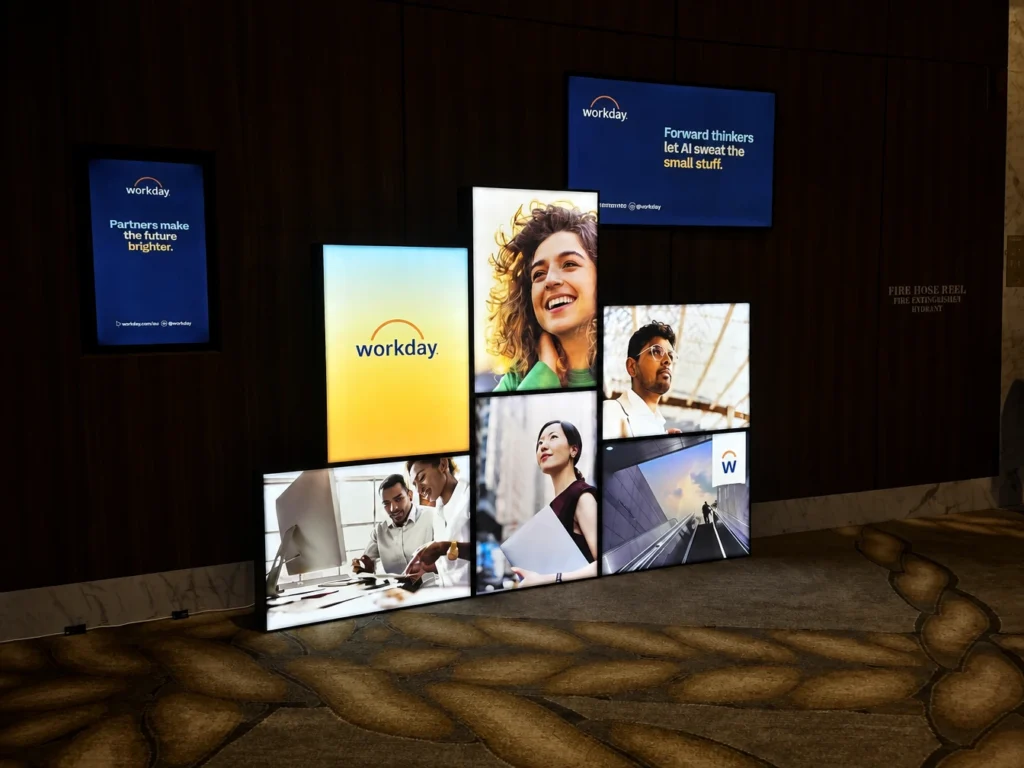 Promotional display stand at corporate event
