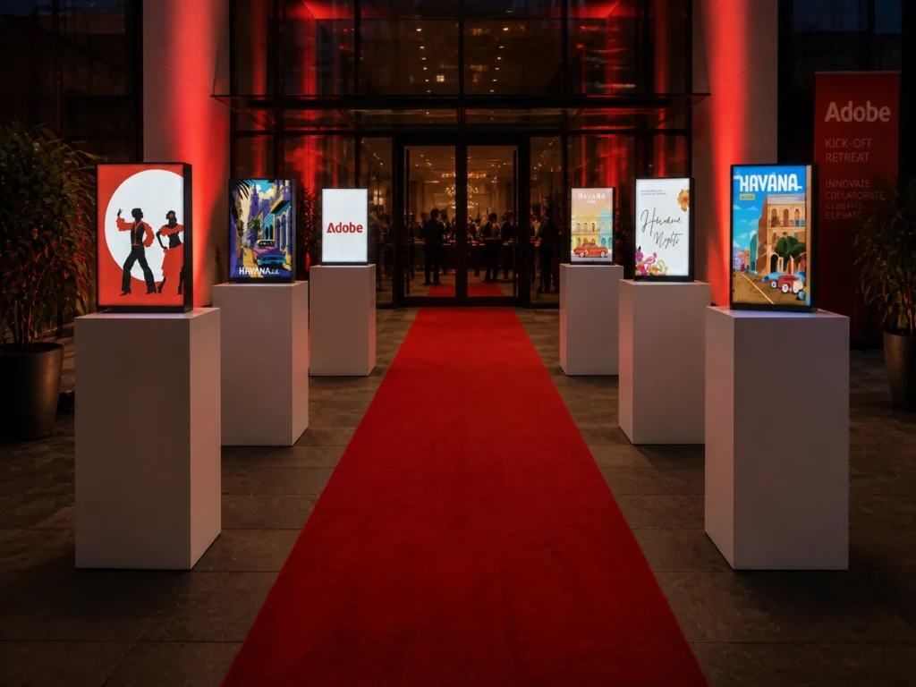Red carpet exhibition entrance display