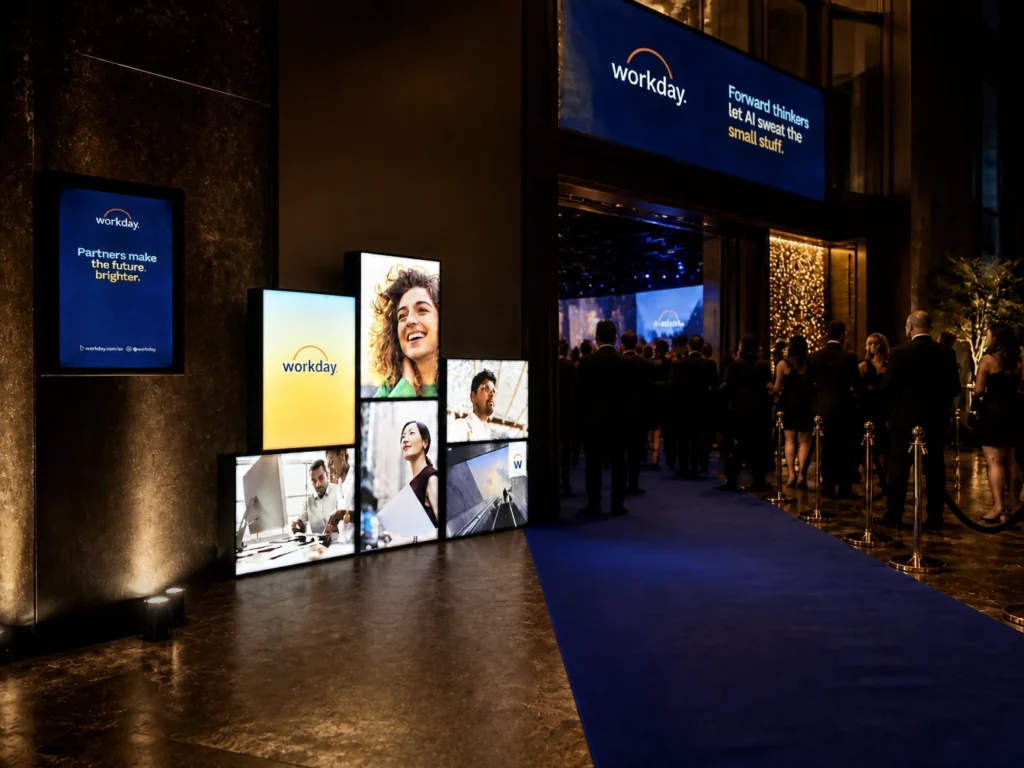 Exhibition display panels with product showcases