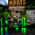 Cinema event entrance with tropical décor