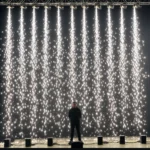 Cold spark fountain curtain effect firing indoors at an event