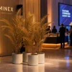 Gold palm leaf décor in conference venue