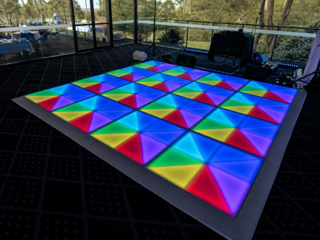 Vibrant multi-colored LED dance floor