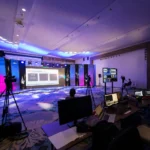 Live stream operator managing broadcast software.
