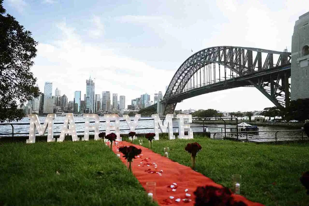 Marriage proposal on red carpet in Sydney.