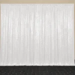 White fabric drape curtain panel display isolated on white background