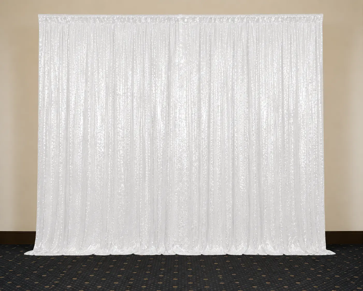 White fabric drape curtain panel display isolated on white background