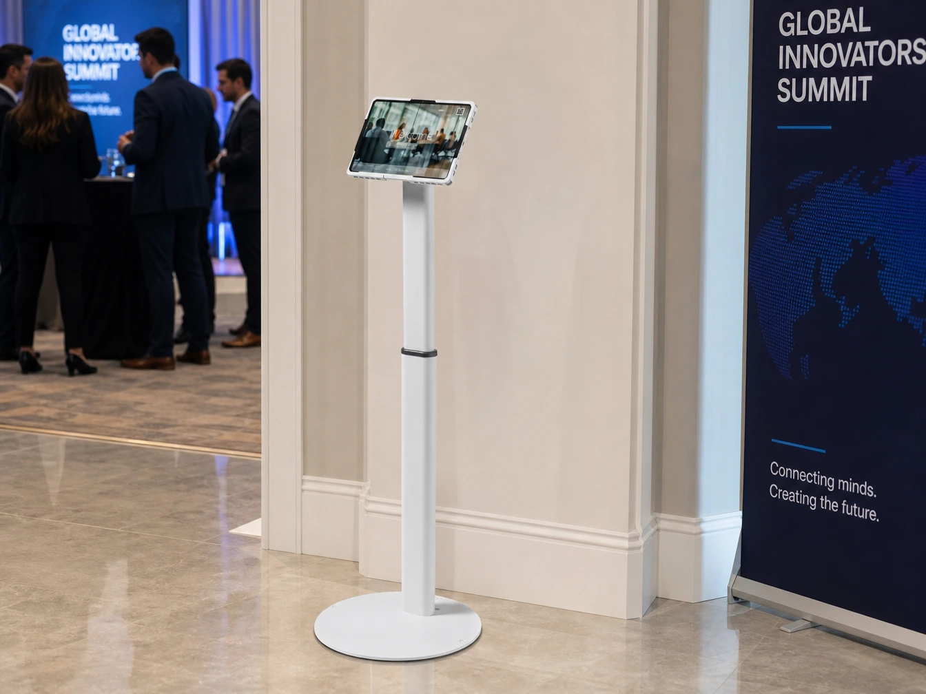 Digital tablet stand in exhibition space