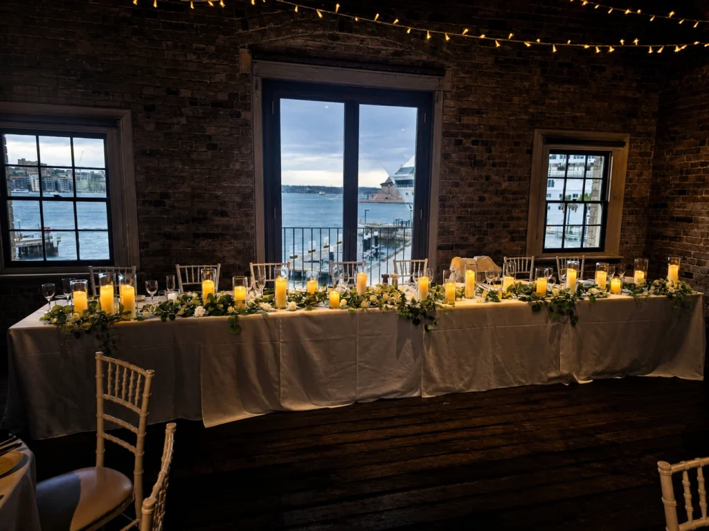 Rustic event table with candle décor