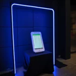 Blue neon rectangular arch frame